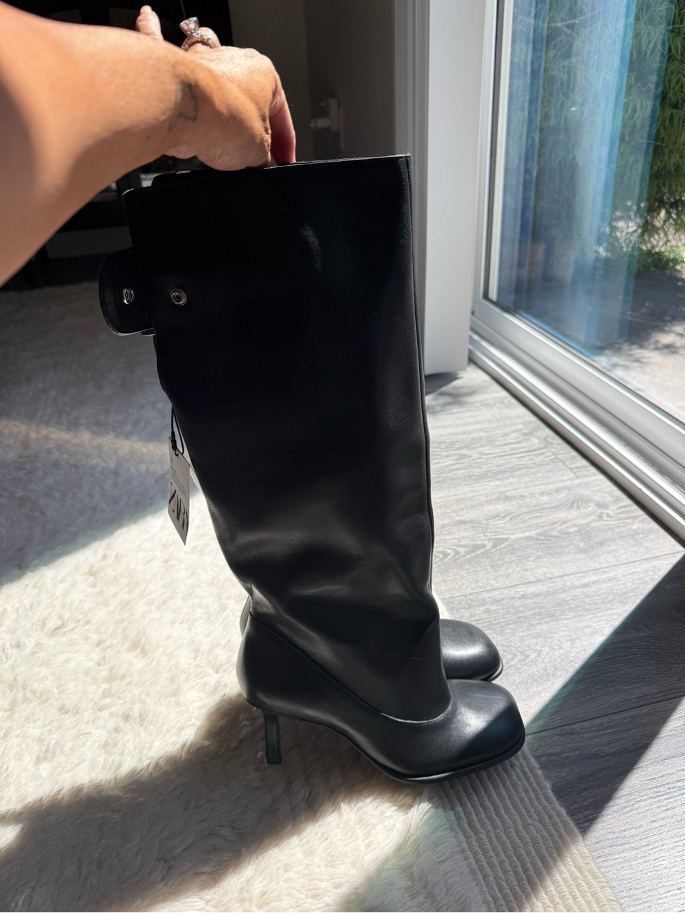 Zara Wide Shaft Leather Knee High Boots Black Size 7.5 | Never Worn (fits small) - Picture 6 of 8
